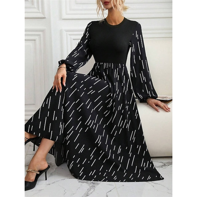 Women's Floral Crew Neck Maxi Dress Long Sleeve Summer