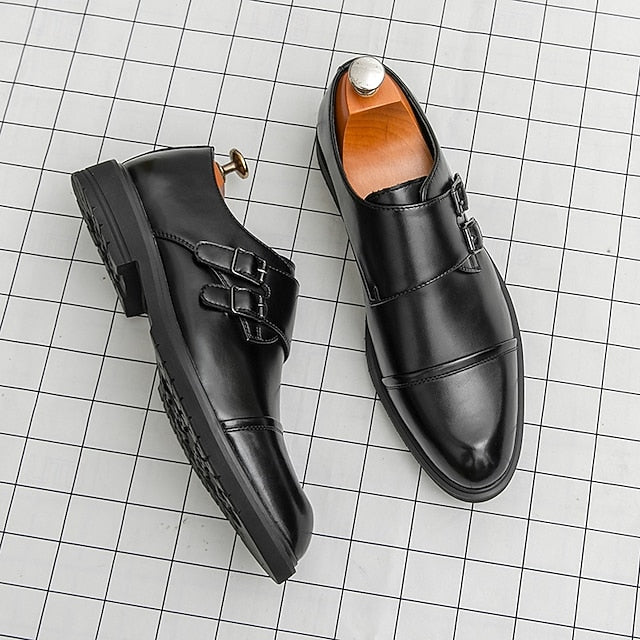 Shoes Faux Monk – Men's Strap Leather Double Dress Brown