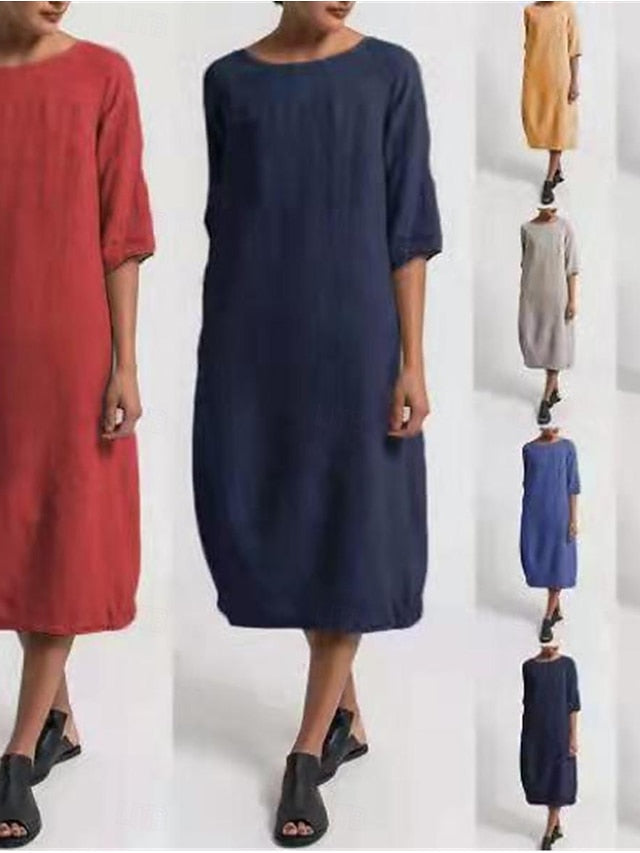 Women's Blue Light Blue Black Summer Spring Midi Dress 100%