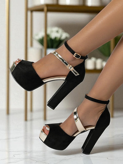 Toe Heel Suede Red Block Sandals Peep Women's Platform -