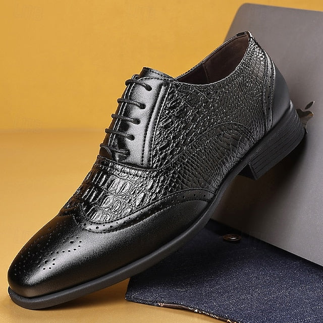 Shoes Brown Men's – Faux Leather Crocodile Pattern Oxford