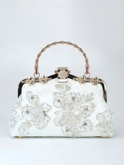 with White Floral Elegant Evening and Pearl Lace Handbag