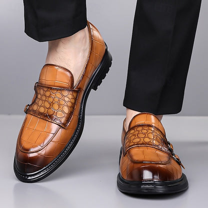 Pattern – Faux Crocodile Leather with Brown Men's Loafers