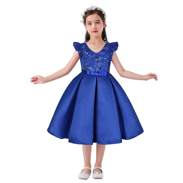 Kids Formal Sleeveless Party Girls' Solid Dress Color