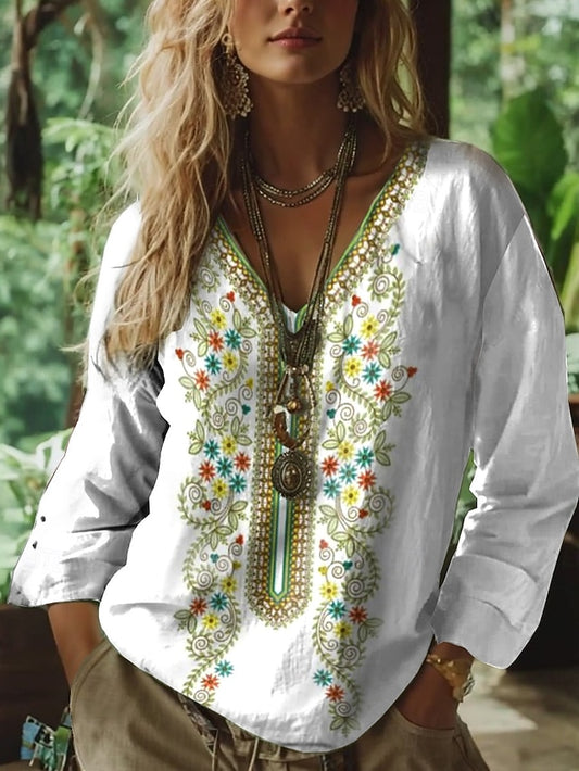 Women's Boho Blouse Floral Graphic Paisley Bohemia Vintage