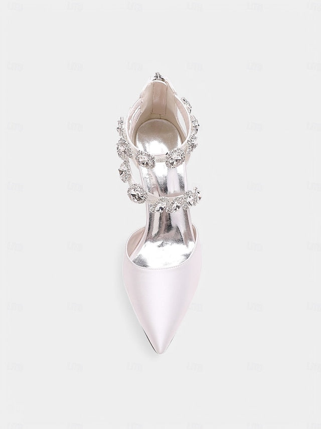 Satin Ankle Heels Crystal with Women's Purple Stiletto