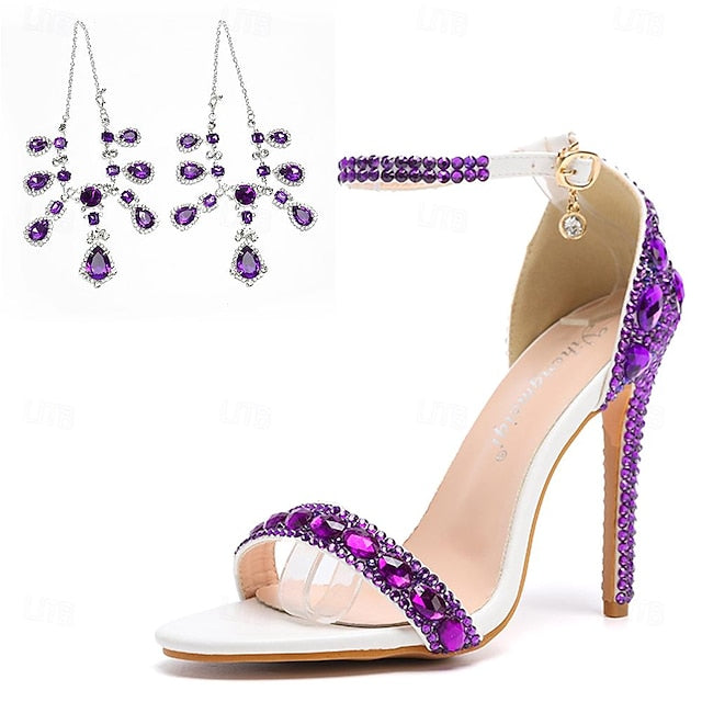 Women's Heels Ankle Green Matching Stiletto Rhinestone with