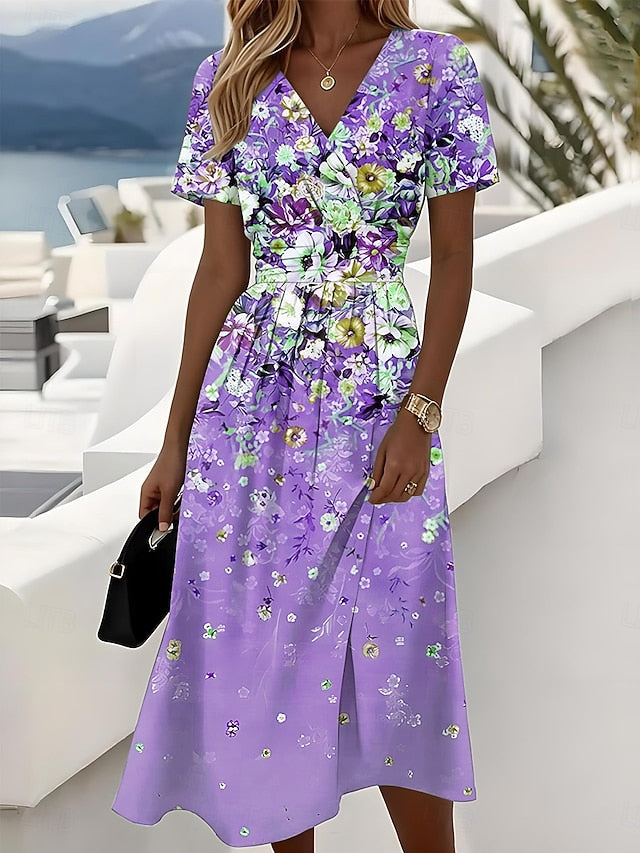 Easter Women's Elegant Midi Dress A Line Dress Wrap Dress V