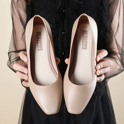 – Classic Heel Women's Toe Slip-On Black Low Pumps Round