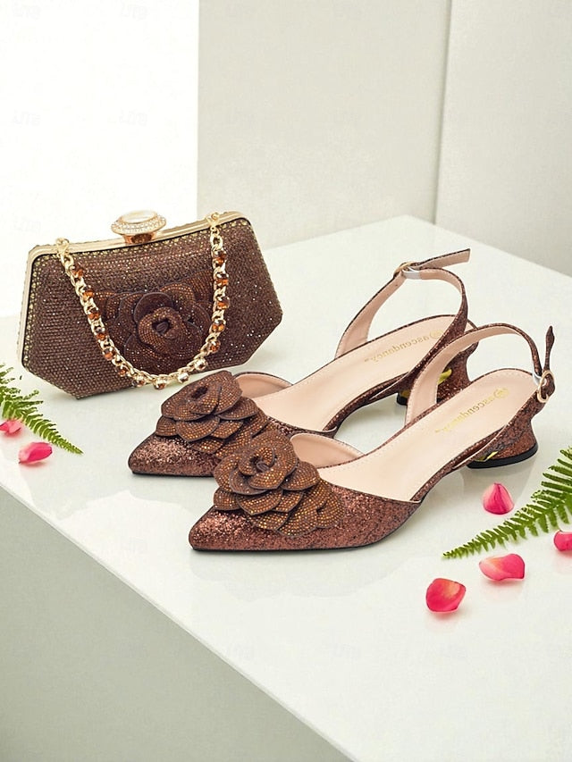 Evening Clutch Matching Glitter Slingback and Heels Women's