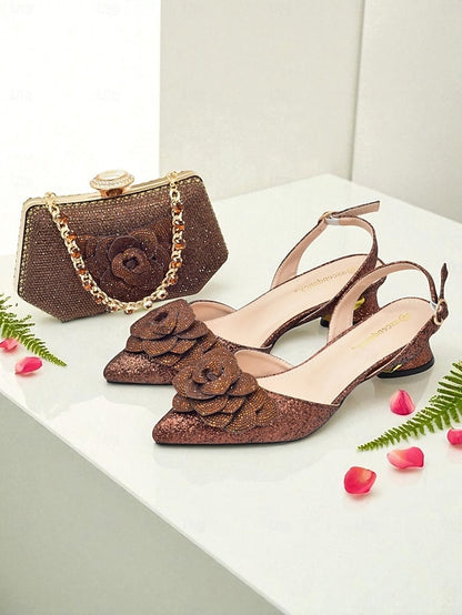 Evening Clutch Matching Glitter Slingback and Heels Women's