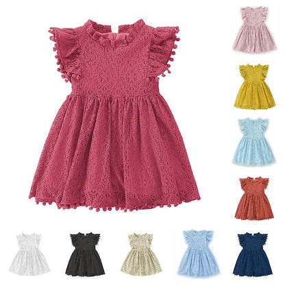 Girls' Party Color Kids Short Dress Solid Sleeve
