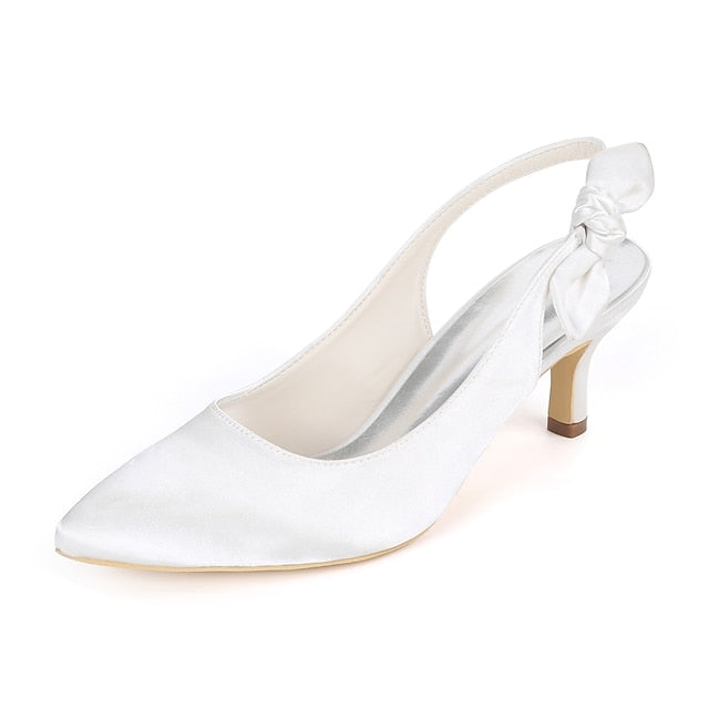 Heels - Women Tie for Toe Slingback Pointed Bow White with