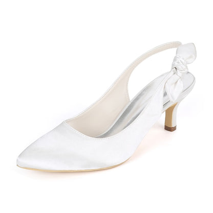 Heels - Women Tie for Toe Slingback Pointed Bow White with