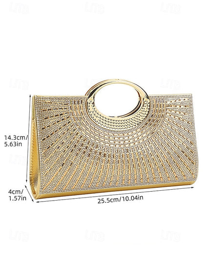 with Glamorous Round Clutch Crystal Handle – Evening Gold
