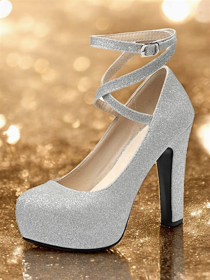 Strap Ankle Glitter with Pink Platform – Women's Heels