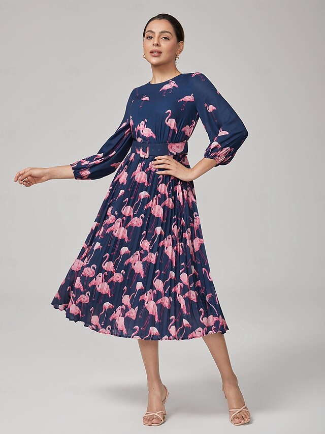 Women's Female Casual Dress Pink Flamingo Summer Fall