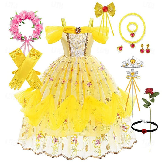 Flower Beauty Girl Princess Cute Dress and Belle Beast the
