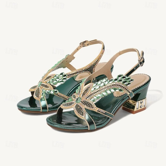 Women's Rhinestone Round Wedding Sandals Party Toe Shoes