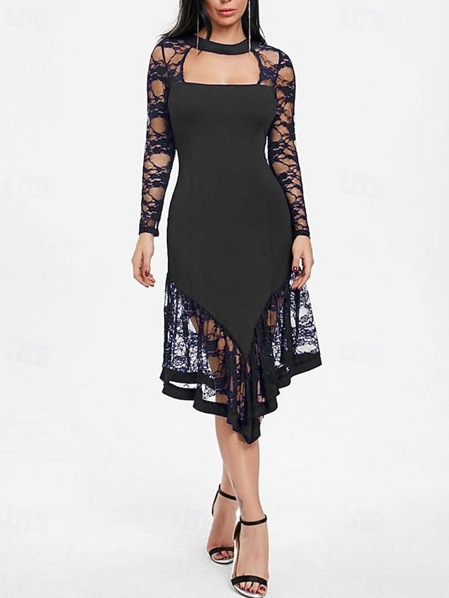 Women's Midi Dress Black Dress Lace Dress Prom Dress Party