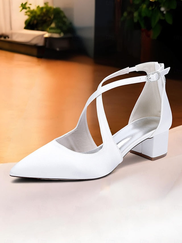 Block Ivory Pointed Heels Women's Toe - Elegant Satin