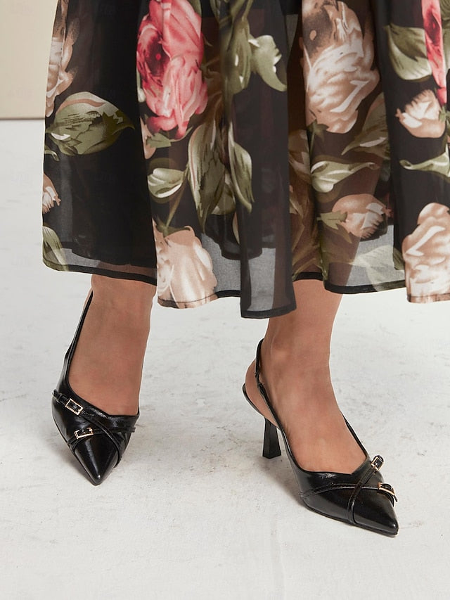 Women's with Toe Heels Black Elegant Slingback Pointed