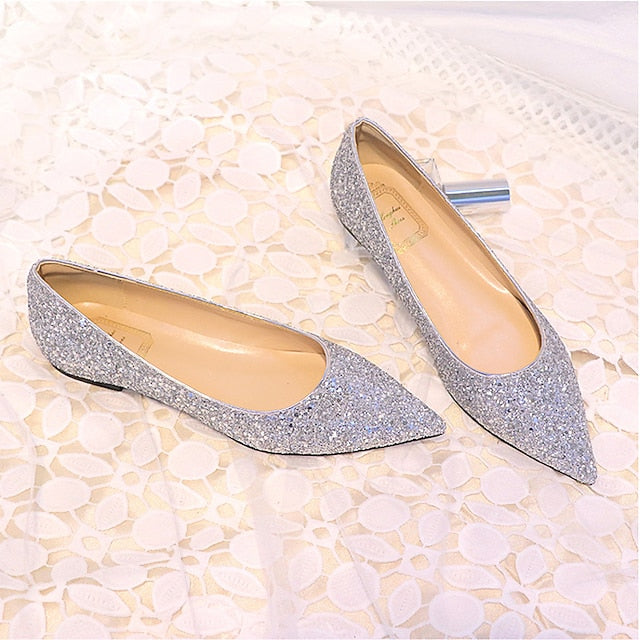 Flat Comfortable Glitter Shoes Pink Pointed – Women's Toe