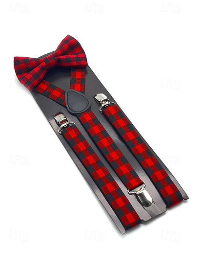 Men's Suspender Adjustable Tie Plaid and Christmas Set Bow
