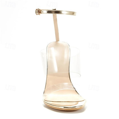 Heels Gold with and Transparent Women's Wedge Clear Straps