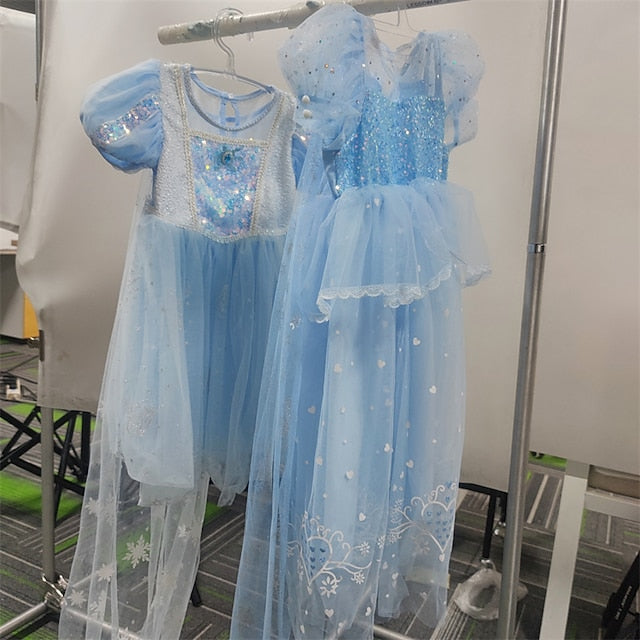 Cloak Dress Frozen Princess Cosplay Elsa Girl Flower