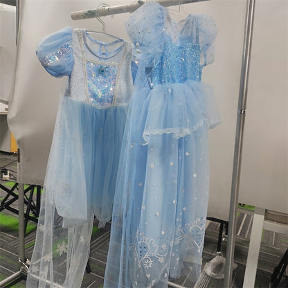 Cloak Dress Frozen Princess Cosplay Elsa Girl Flower