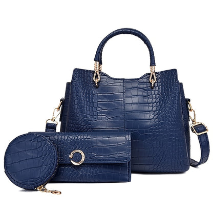 Bag Leather Going Women's out Set PU Purse Office Pcs 3