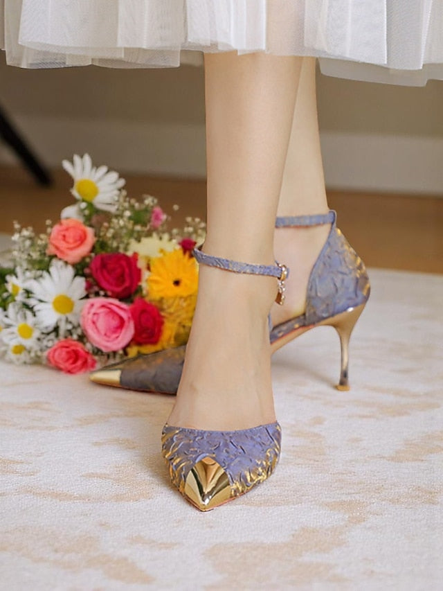 Women's Accents Beige Satin Gold with Toe Pointed Heels and