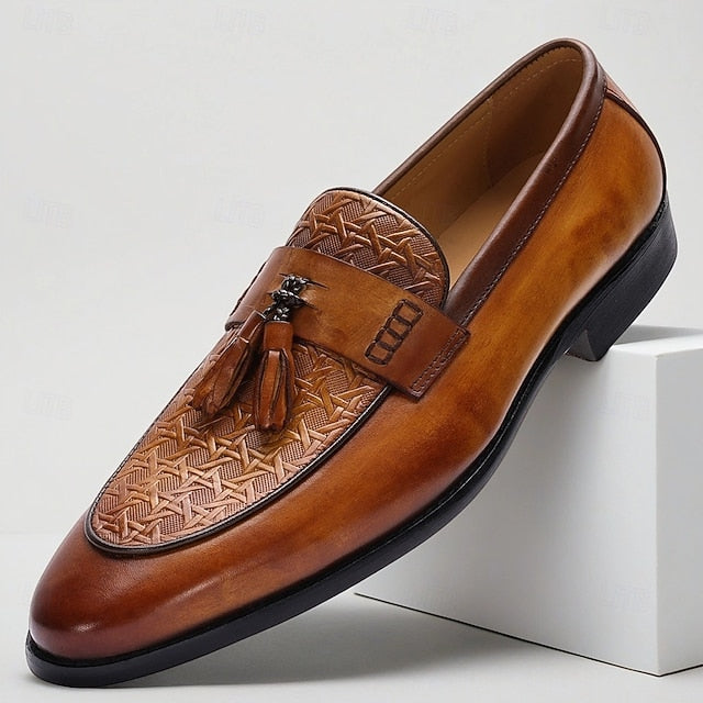 Tassel Slip-On Men's Leather Loafers Tan – Vintage Dress