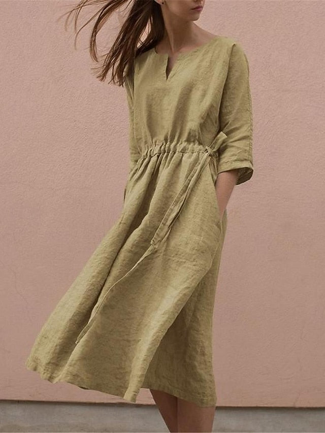 Women's White Wine Green Summer Spring Midi Dress White