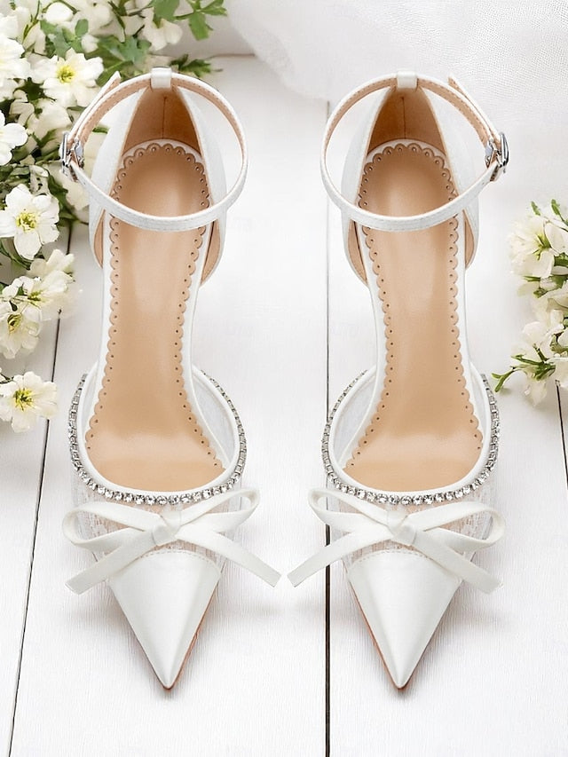 Satin White Heels High Lace Women's