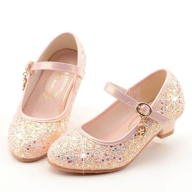 Mary Glitter Heel Sparkly Low Girls' Jane Shoes