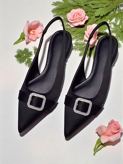 Flats with Satin Slingback Buckle Rhinestone Women's Pink