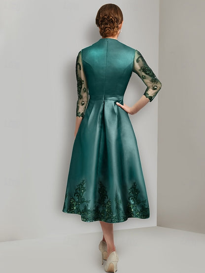 of V Mother Tea A-Line Vintage the Bride Neck Elegant Dress