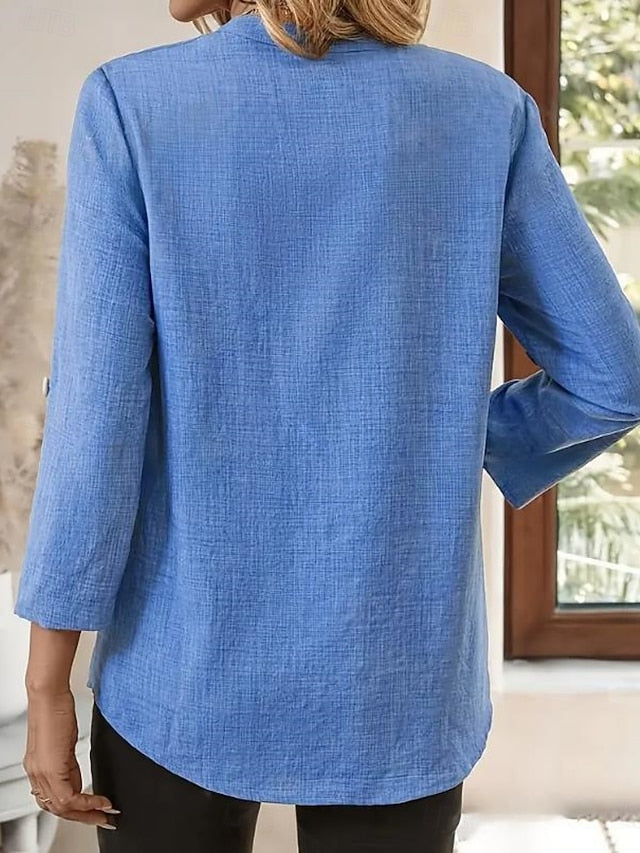 Women's Shirts Solid Color Stylish Casual Long Sleeve V