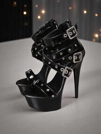 High Buckled Platform Straps Women's with and White Heels