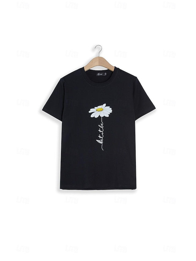 Women's T shirt Tee 100% Cotton Black White Yellow Graphic