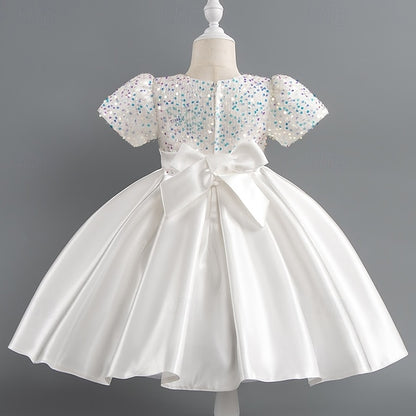 Sleeve Toddler Wedding Girls' Sequin Dress Party Short