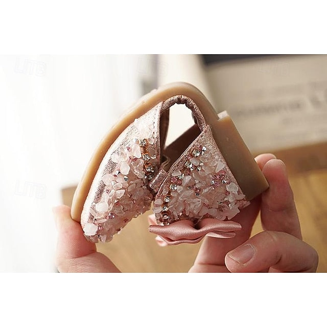 Sparkly Girls' Crystal Bow Shoes Satin and Girl with Flower