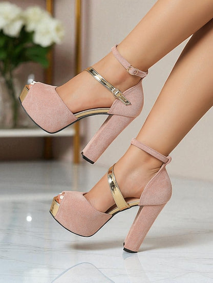 Toe Heel Suede Red Block Sandals Peep Women's Platform -