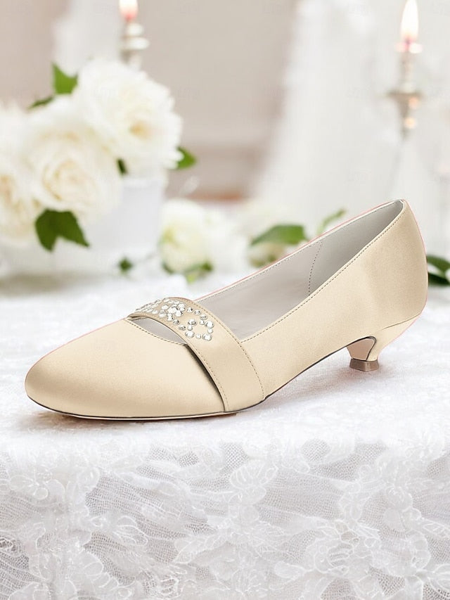 Heels with Blue Rhinestone Women's Kitten Satin