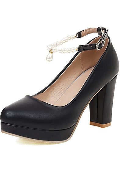 Heel Pumps Ankle with Strap – White High Pearl Women's