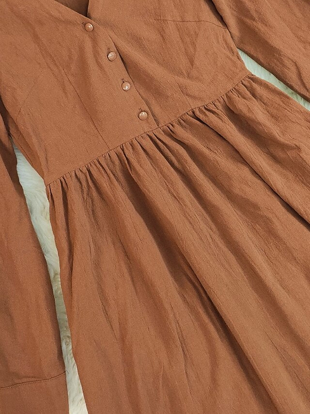 Women's Midi Dress Cotton Linen Dress Ruched Dress Fashion