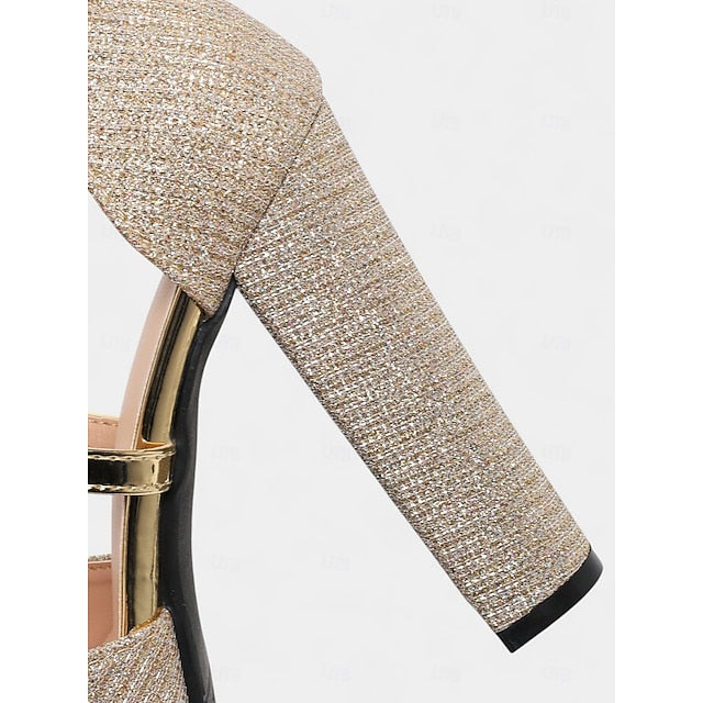 High Strap Sandals Glitter with Heel Ankle Platform Women's