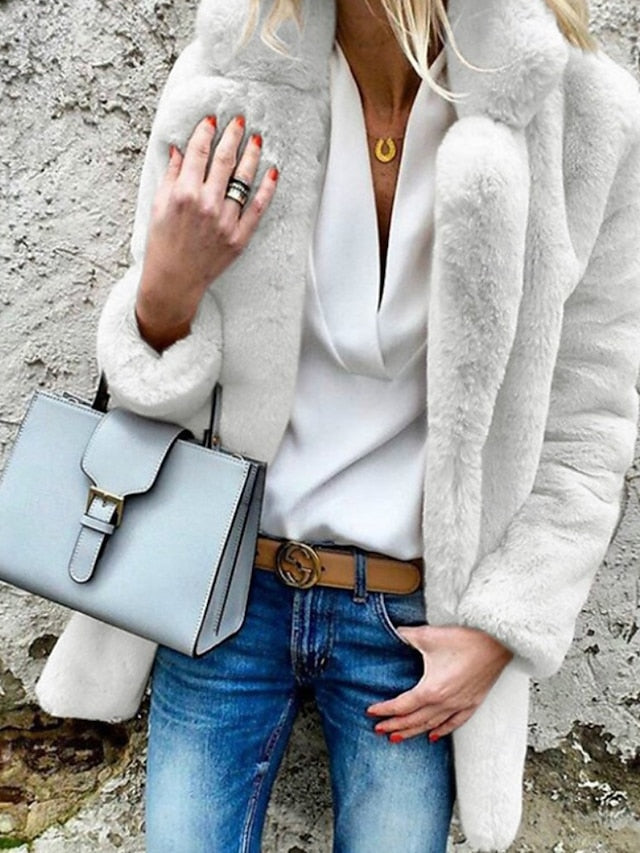 Going Fur Casual Collar Coat Women's Plain Comfortable Warm